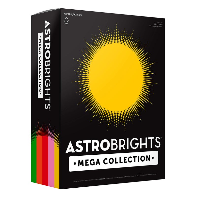 Astrobrights Mega Collection, Colored Cardstock, "Retro" 5-Color Assortment, 320 Sheets, 65 lb/176 gsm, 8.5" x 11" (91688) - Image 1